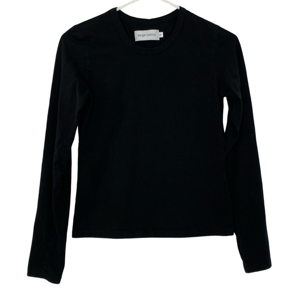 Serge Basics Long Sleeve Tee Shirt Womens Size Small Black Crewneck Soft Cotton - Picture 1 of 6